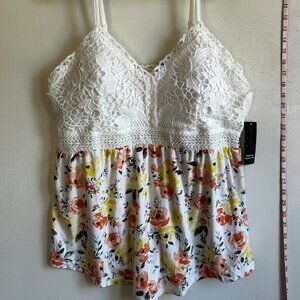 NWT Floral Tank Top with Lace Bodice, Flowy Pointed Skirt. NoBo